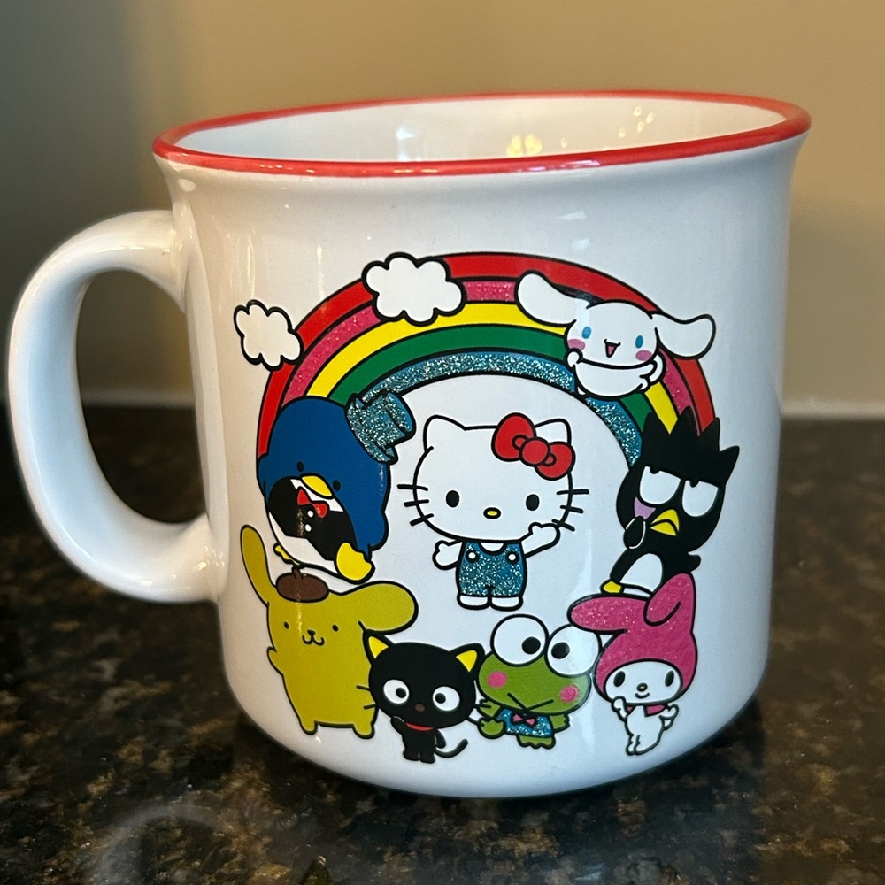 Sanrio Character Mug with Rainbow Design - White and Multicolor